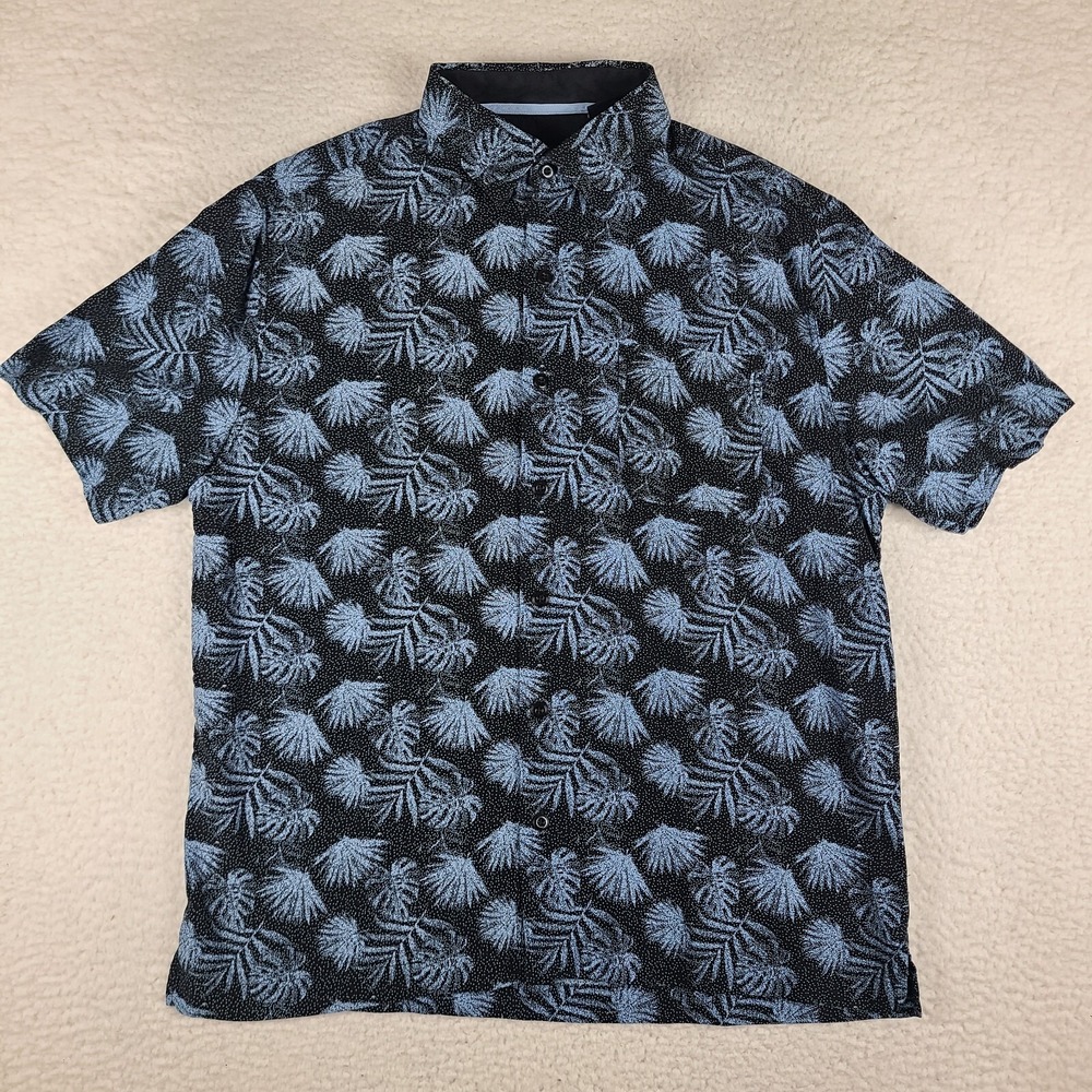Nat Nast Shirt Mens Medium Blue Black Floral Luxury Originals Hawaiian Button Up